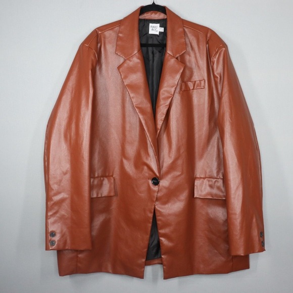 Princess Polly Blazer Jacket Womens Sz 20 Brown Jocelyn Vegan Leather Oversized - Picture 1 of 8
